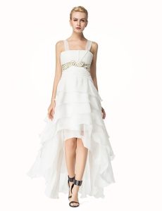 Fabulous White A-line Straps Sleeveless Organza High Low Lace Up Beading Going Out Dresses