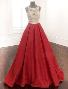 Scoop Floor Length Zipper Evening Dress Red and In for Prom with Beading