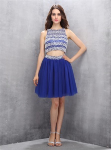 Scoop Royal Blue Sleeveless Beading Mini Length Club Wear