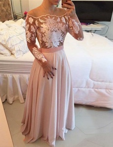 Spectacular Scoop Pink Long Sleeves Floor Length Beading and Appliques and Sashes|ribbons Side Zipper Cocktail Dresses