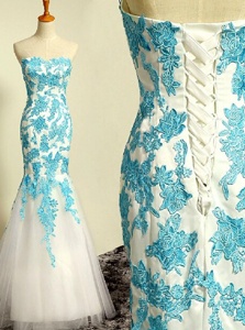 Sweet Mermaid Tulle Sleeveless Floor Length Prom Dress and Appliques