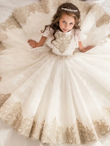 White Lace Zipper Casual Dresses Short Sleeves Floor Length Beading and Lace