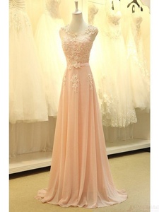 Gorgeous Scoop Empire Sleeveless Peach Prom Evening Gown Sweep Train Zipper
