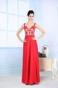 Vintage Sleeveless Floor Length Lace Zipper with Coral Red