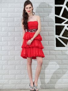 Luxurious Strapless Sleeveless Chiffon Club Wear Beading Side Zipper