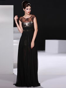 Dazzling Scoop Black Satin Zipper Prom Dress Sleeveless Floor Length Beading