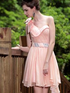 One Shoulder Chiffon Sleeveless Floor Length Cocktail Dress and Beading