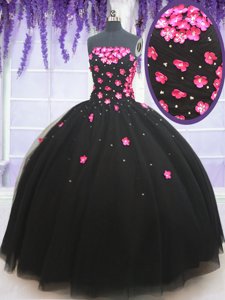 Fantastic Beading and Appliques Quinceanera Gown Black Lace Up Sleeveless Floor Length