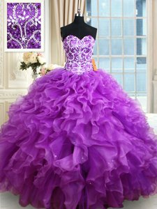 Most Popular Sweetheart Sleeveless Lace Up 15 Quinceanera Dress Eggplant Purple Organza