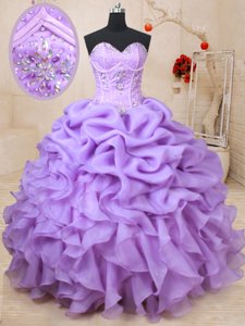 Flare Sweetheart Sleeveless Organza Quinceanera Gown Beading and Ruffles Lace Up