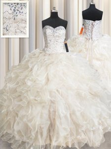 Organza Sleeveless Floor Length 15th Birthday Dress and Beading and Lace and Ruffles
