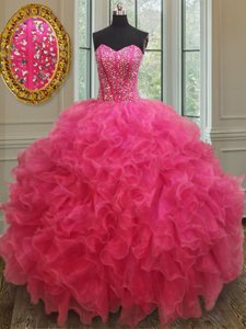 Customized Orange Red Ball Gowns Beading Sweet 16 Quinceanera Dress Lace Up Organza Sleeveless
