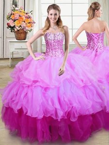 Deluxe Sequins Ball Gowns Sweet 16 Quinceanera Dress Multi-color Sweetheart Organza Sleeveless Floor Length Lace Up