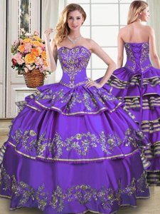 Eggplant Purple Lace Up Sweetheart Beading and Embroidery and Ruffled Layers Vestidos de Quinceanera Taffeta Sleeveless
