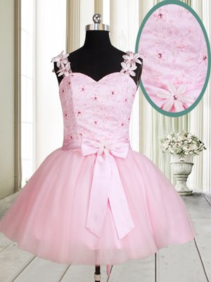 Simple Baby Pink Straps Neckline Beading and Embroidery Cocktail Dresses Sleeveless Lace Up