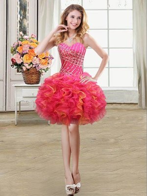 Sweetheart Sleeveless Lace Up Cocktail Dresses Multi-color Organza