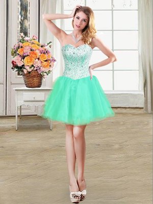 Stylish Mini Length Turquoise Club Wear Sweetheart Sleeveless Lace Up