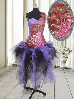 Great A-line Cocktail Dress Multi-color One Shoulder Organza and Tulle Sleeveless Asymmetrical Zipper