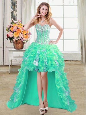 Charming Turquoise Sleeveless Ruffles and Sequins High Low Club Wear