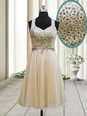 Champagne Cocktail Dresses Prom and Party and For with Beading Straps Sleeveless Side Zipper