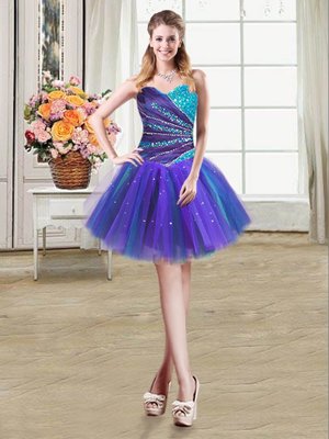 Simple Sweetheart Sleeveless Tulle Cocktail Dresses Beading and Ruffles Lace Up