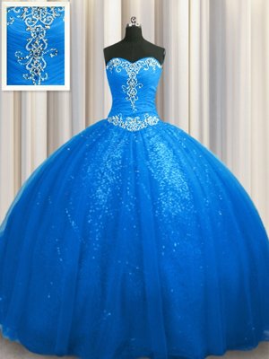Pretty See Through Back Sweetheart Cap Sleeves Ball Gown Prom Dress With Brush Train Beading and Appliques Orange Tulle