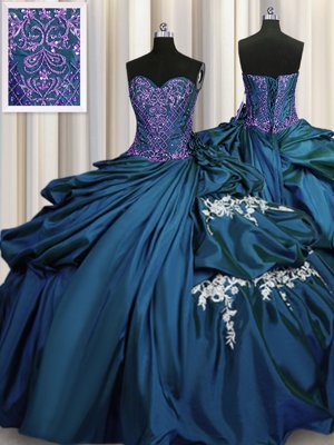 Sleeveless Organza With Brush Train Lace Up Quinceanera Dress in Baby Blue for with Beading and Appliques