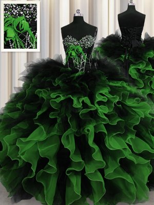 Glittering Black And Purple Sweetheart Neckline Beading and Ruffles Sweet 16 Dress Sleeveless Lace Up