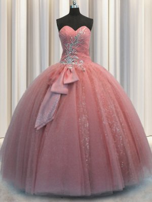 Brush Train Sweetheart Sleeveless Fabric With Rolling Flowers Quinceanera Gown Beading and Pick Ups Lace Up