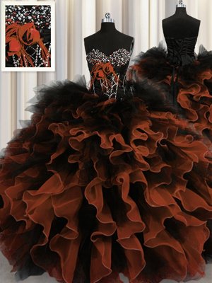 Floor Length Red And Black Quinceanera Dresses Sweetheart Sleeveless Lace Up