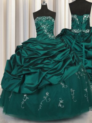 Designer Sleeveless Lace Up Floor Length Beading and Appliques and Embroidery and Pick Ups Sweet 16 Dress