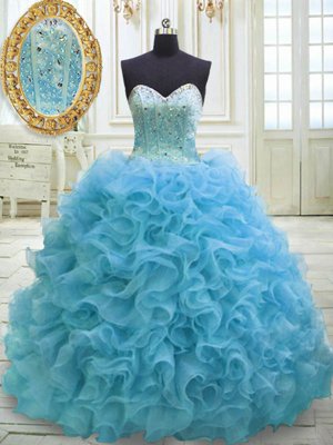 Fantastic Sleeveless Sweep Train Beading and Sequins Lace Up Sweet 16 Dress
