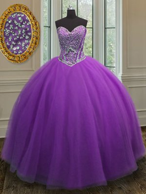 Pretty Ball Gowns Ball Gown Prom Dress Eggplant Purple Sweetheart Tulle Sleeveless Floor Length Lace Up