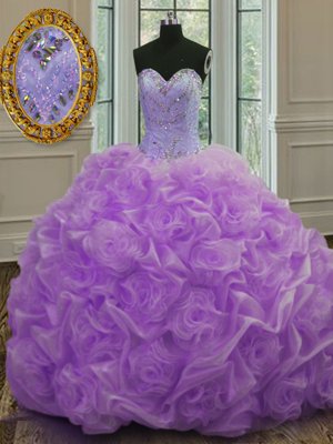 Super Sleeveless Beading Lace Up Ball Gown Prom Dress with Lavender Sweep Train