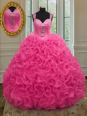 Excellent Pink Sleeveless Beading and Belt Floor Length Quinceanera Gown