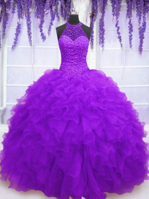 Sophisticated Three Piece Lilac Lace Up Sweetheart Beading and Bowknot Sweet 16 Dress Tulle Sleeveless