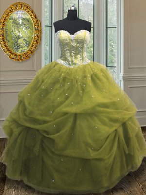 Fitting Sleeveless Sequins and Pick Ups Lace Up Ball Gown Prom Dress