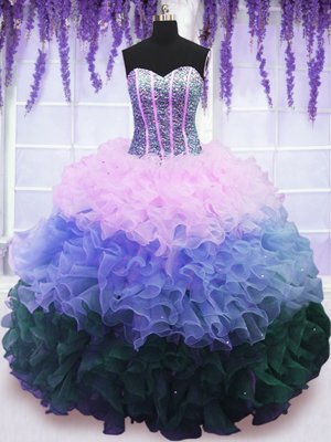 Nice Beading and Ruffles and Ruffled Layers Sweet 16 Quinceanera Dress Multi-color Lace Up Sleeveless Floor Length