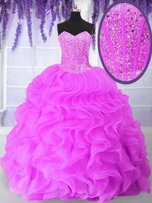 Sweetheart Sleeveless Organza Sweet 16 Dress Ruffles and Sequins Lace Up