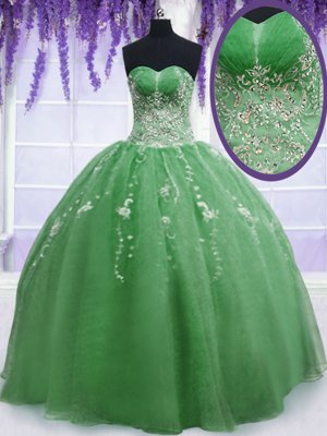 Eggplant Purple Ball Gowns Organza Sweetheart Sleeveless Beading Floor Length Lace Up Ball Gown Prom Dress