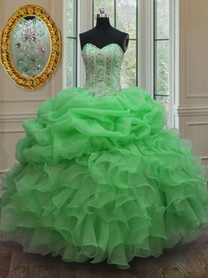 Beading and Pick Ups Sweet 16 Dress Lace Up Sleeveless Floor Length