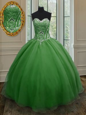 Dramatic Ball Gowns Quinceanera Gowns Dark Green Sweetheart Organza Sleeveless Floor Length Lace Up