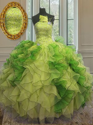 Cute Multi-color Ball Gowns Beading and Ruffles Sweet 16 Dresses Lace Up Organza Sleeveless Floor Length