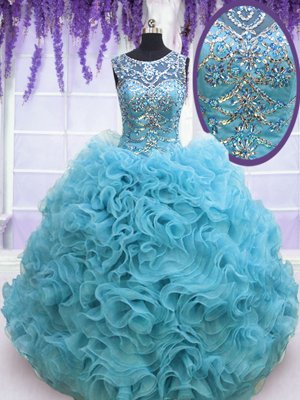 Modern Square Sleeveless Beading and Ruffles Lace Up Quinceanera Gowns