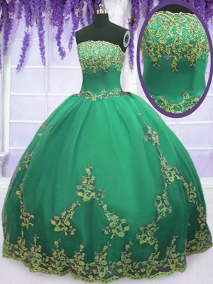 Eggplant Purple Lace Up Strapless Embroidery Sweet 16 Quinceanera Dress Satin Sleeveless