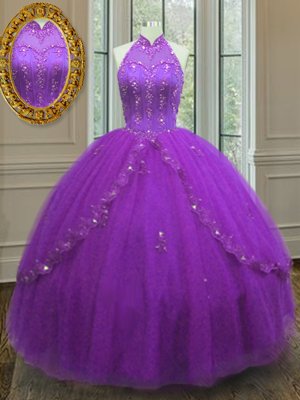 Sleeveless Lace Up Floor Length Beading and Appliques Sweet 16 Dresses