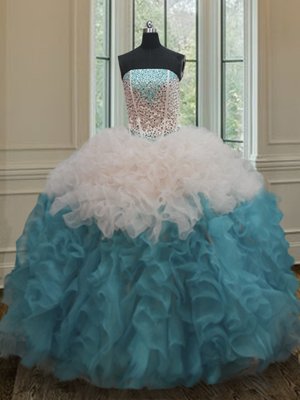 Great Orange Sleeveless Floor Length Beading and Ruffles Lace Up Quinceanera Gowns