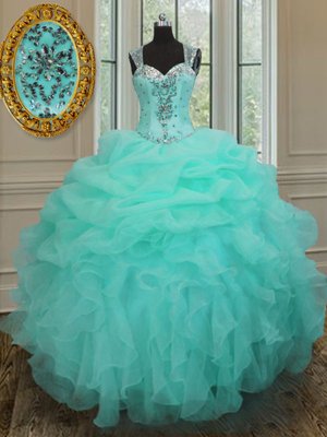 Straps Straps Organza Sleeveless Floor Length Sweet 16 Quinceanera Dress and Beading and Ruffles