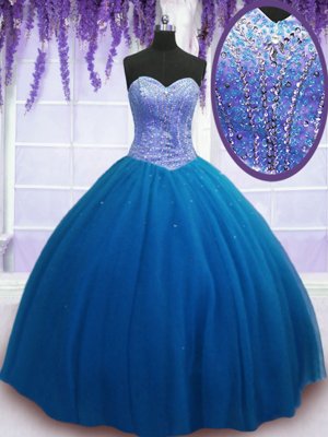 Custom Made Teal Lace Up Sweet 16 Quinceanera Dress Beading Sleeveless Floor Length