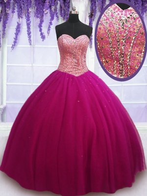 Sequins Brown Sleeveless Tulle Lace Up Sweet 16 Quinceanera Dress for Military Ball and Sweet 16 and Quinceanera